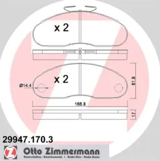 Комплект тормозных колодок, дисковый тормоз ZIMMERMANN 299471703