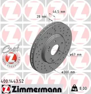 Диск гальмівний ZIMMERMANN 400144352