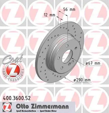 Диск гальмівний ZIMMERMANN 400360052 (фото 1)