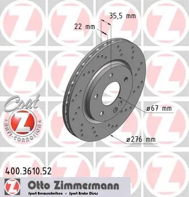 Диск гальмівний ZIMMERMANN 400361052 (фото 1)