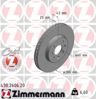 Передн.вентил. Opel Astra H 1.4-1.8i (280x25) ZIMMERMANN 430260620