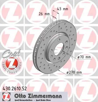 Диск тормозной ZIMMERMANN 430261052 (фото 1)