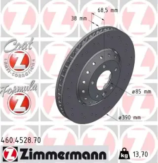 Передній лівий PORSCHE CAYENNE (92A) 3.0-4.8 10- 390mm перф ZIMMERMANN 460452870