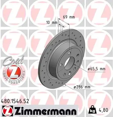Диск тормозной ZIMMERMANN 480154652 (фото 1)
