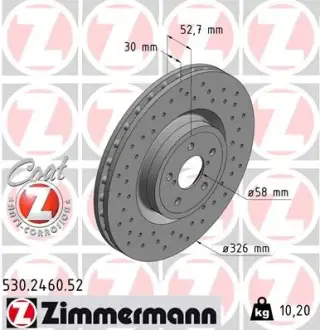 Передні SUBARU IMPREZA (GD) 2.0 WRX STi AWD 05- 326x30mm ZIMMERMANN 530246052
