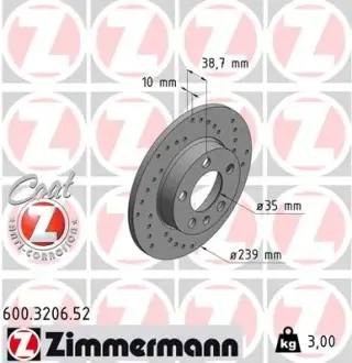 Тормозной диск ZIMMERMANN 600320652