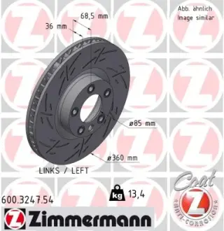 Передній лівий Porsche Cayenne S 11-, VW Touareg 10- (360x36) ZIMMERMANN 600324754