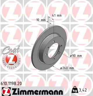 Тормозной диск ZIMMERMANN 610119820